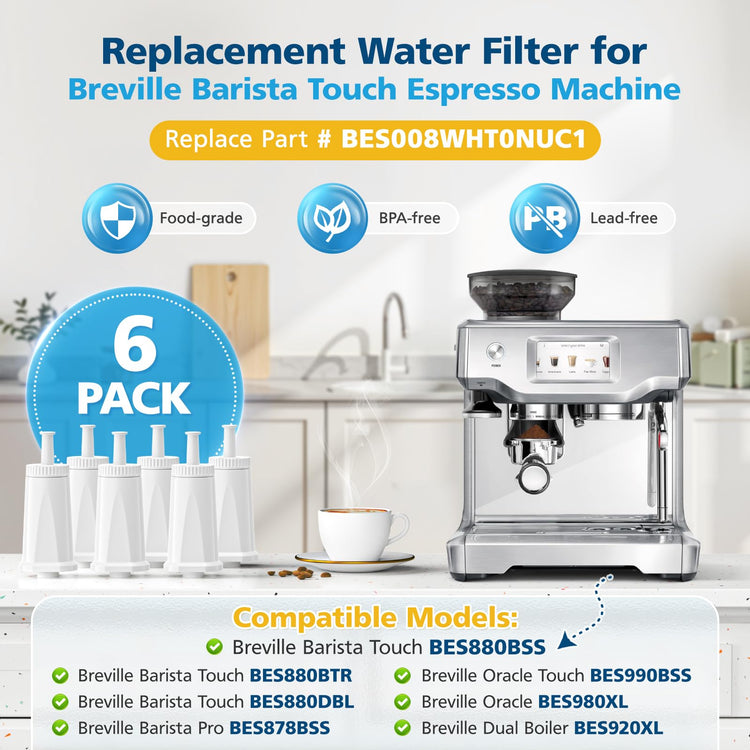 6 Pack Upgrade Water Filters Compatible with Breville BES880 Barista Touch (6 Count)