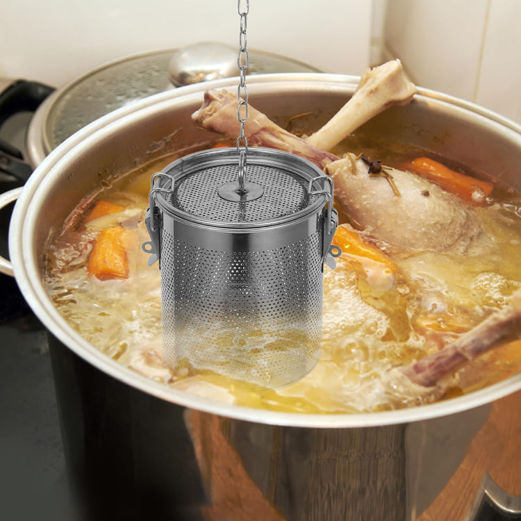 Zerodeko 1pc Soup Seasoning Bag Spice Bag Box Diffuser Tea Ball Filter Mesh Strainer Stainless Steel Brine Basket Strainer Basket Metal Loose Leaves Infusion Set Tea Maker Tea Strainer, Silver