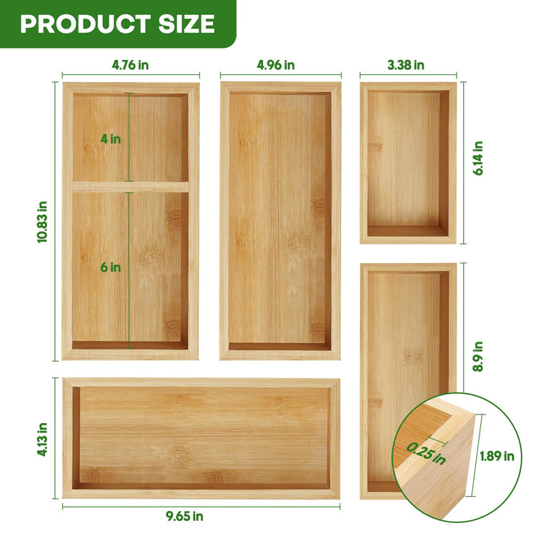 Bamboo Drawer Organizer Set (5 Count)