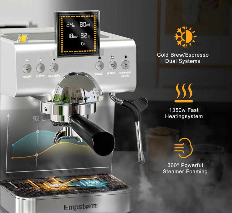 CB2 20 Bar Espresso Machine with Milk Frother Steam 1350W Silver