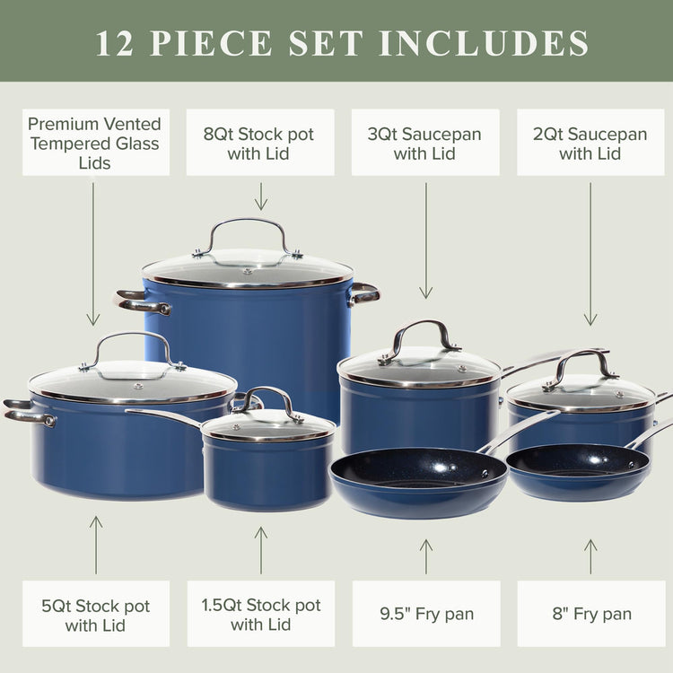Healthy Duralon Blue Ceramic Nonstick Cookware Set