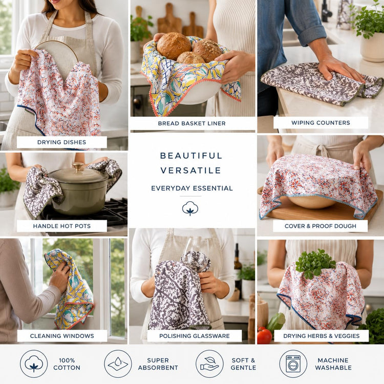 Printed Kitchen Dish Bar and Tea Towels Cotton (6 Count)