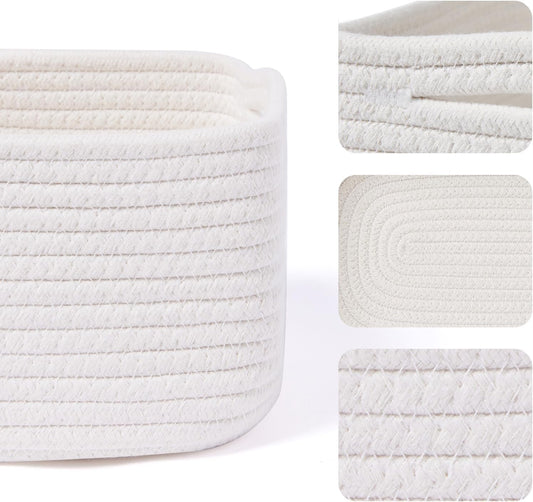 Small Storage Baskets for Organizing | Closet Organizer Bins | Shelf Toy Basket | Woven Rope Baskets | Cube Decorative Box | Shallow Basket | 13x8.5x5.1” | 4 Packs Off White