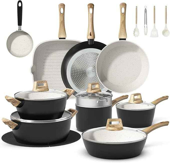 25-Piece Pots and Pans Set Non Stick,Titanium Ceramic Cookware Set Non Toxic,Long-Lasting,PFAS Free,Induction Compatible,Complete Kitchen Set for All Cooking Needs