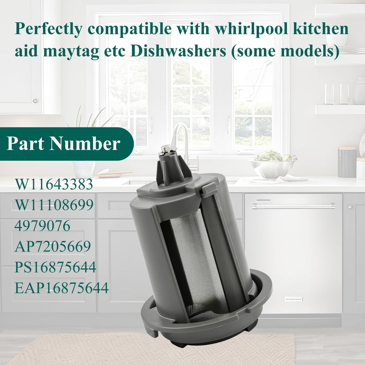 W11643383 Pump Filter Compatible with whirlpool maytag kitchen aid MDB4949SKZ0 KDTM404KPS1 KDTM404KPS0 etc dishwasher