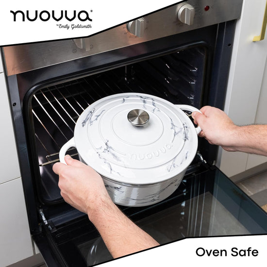 Cast Iron Dutch Oven with Lid – Non-Stick Ovenproof Enamelled Casserole Pot – Sturdy Dutch Oven Cookware – Marble, 6.4-Quart, 28cm – by Nuovva - Nestoria