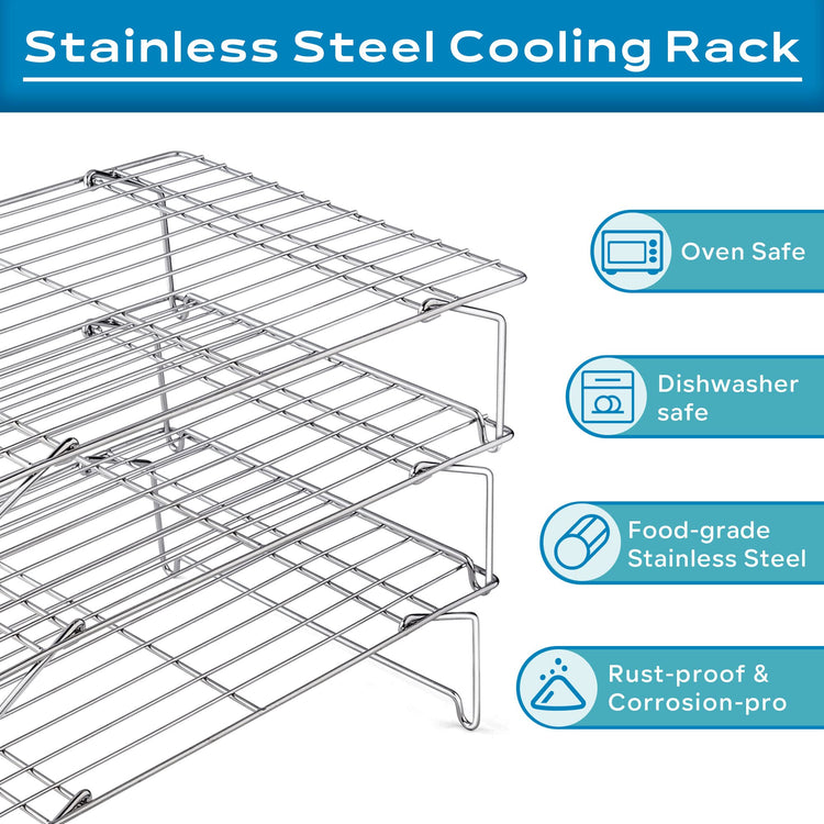 3 Tier 15x10IN Cookie Cooling Rack for Cooking Stackable Collapsible