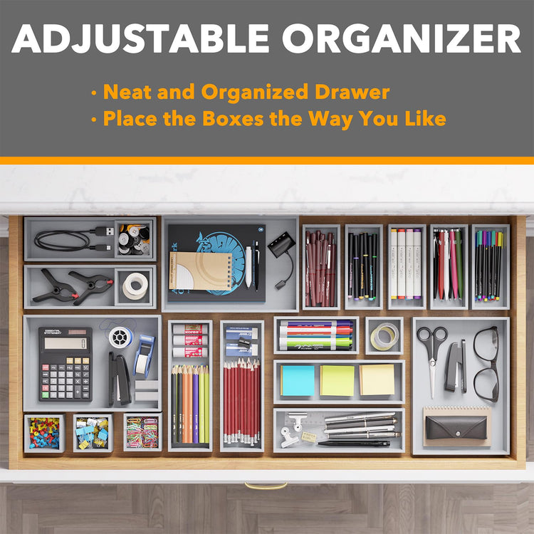 21 Piece Bamboo Drawer Organizer Storage Boxes Set