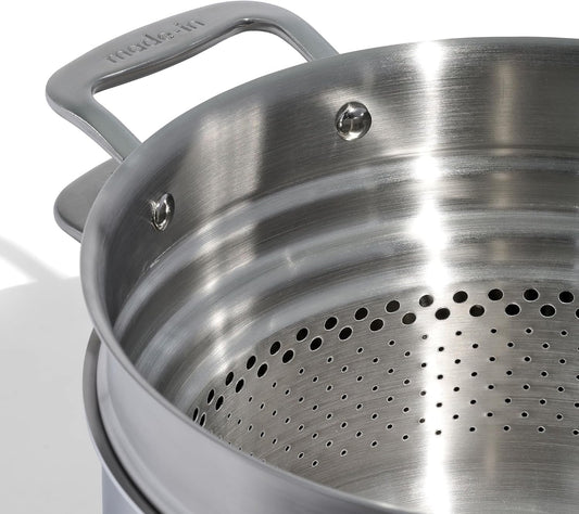 Made In Cookware - 8 Quart Stainless Steel Stock Pot With Lid and Pasta Insert - 5 Ply Stainless Clad - Professional Cookware - Crafted in Italy - Induction Compatible - Nestoria