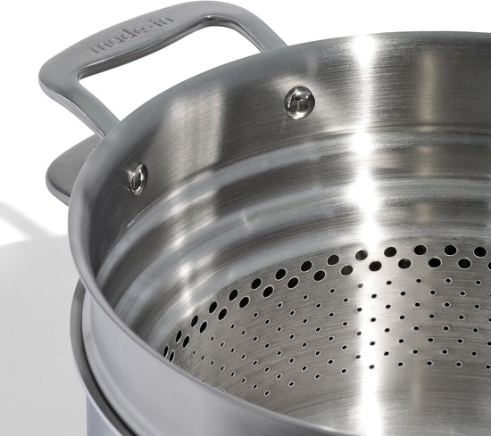Made In Cookware - 8 Quart Stainless Steel Stock Pot With Lid and Pasta Insert - 5 Ply Stainless Clad - Professional Cookware - Crafted in Italy - Induction Compatible - Nestoria
