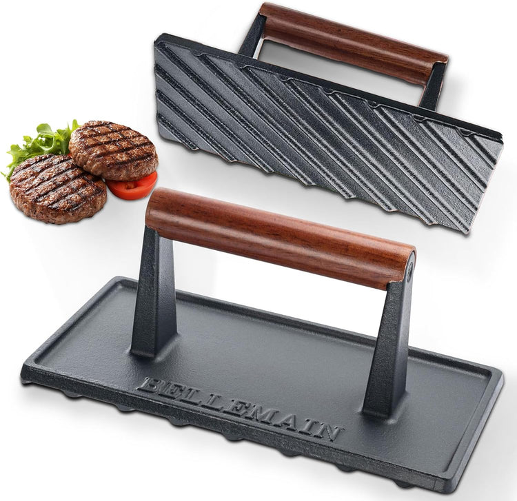 Bellemain Bacon Press Rectangle | Heavy-Duty Cast Iron Grill Press for Perfectly Seared Bacon, Steak & Sandwiches | Equalized Weight Distribution - Nestoria