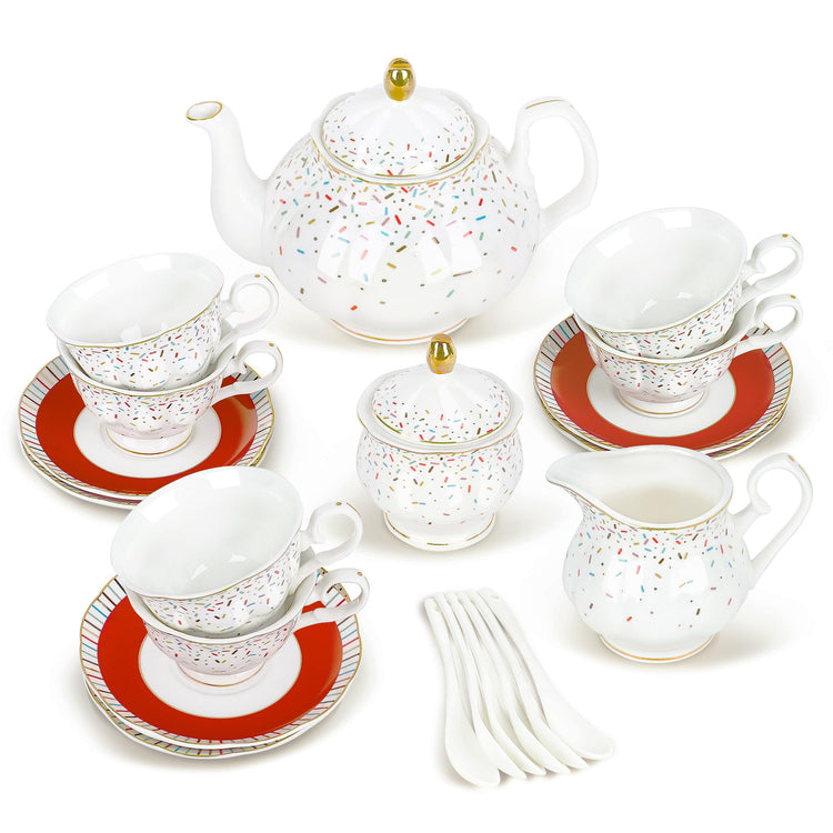 21 Piece Colorful British Porcelain Tea Sets (21 Count)