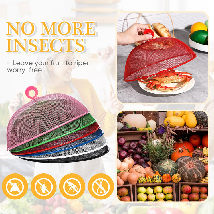 6 Pcs Metal Mesh Food Cover Outdoor Mesh Food Tents Dome Screen Plate Covers for Dinner Plates Reusable Fruit Fly Nets Picnic Umbrella for Table