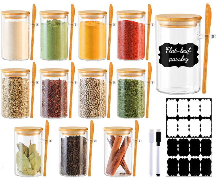 12 Pack 8 oz Round Glass Spice Jars with Lids and Spoons (12 Count)