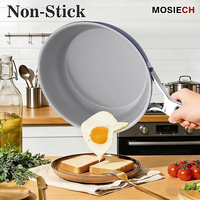 7-Piece Ceramic Nonstick Cookware Set with Lids - PFAS/PTFE/PFOA Free, Interior & Exterior Ceramic Coating -Easy to Clean- Kitchen Storage-All Stovetop Compatible & Oven-Safe up to 480°F