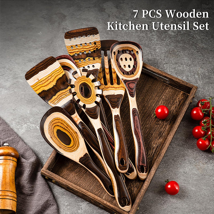 7 Piece Brown Pakkawood Utensils Set (7 Count)