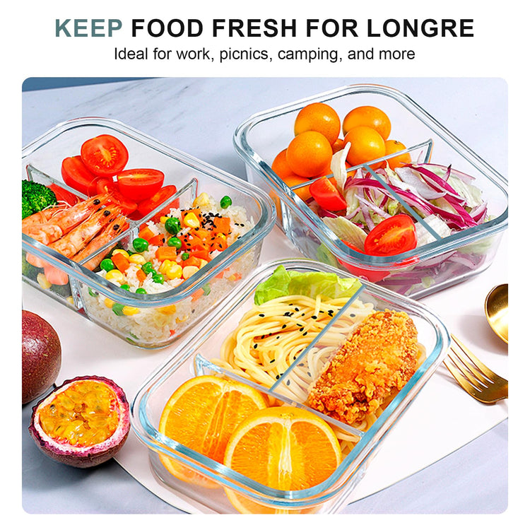 Glass Meal Prep Containers 3 Compartments (5 Count)