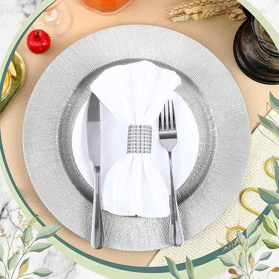 Tanlade 50 Pcs Silver Charger Plates Bulk, 13" Round Plastic Dinner Charger Plate, Shiny Silver Table Chargers Serving Plates Catering Tabletop for Thanksgiving Halloween Christmas Wedding Party Decor