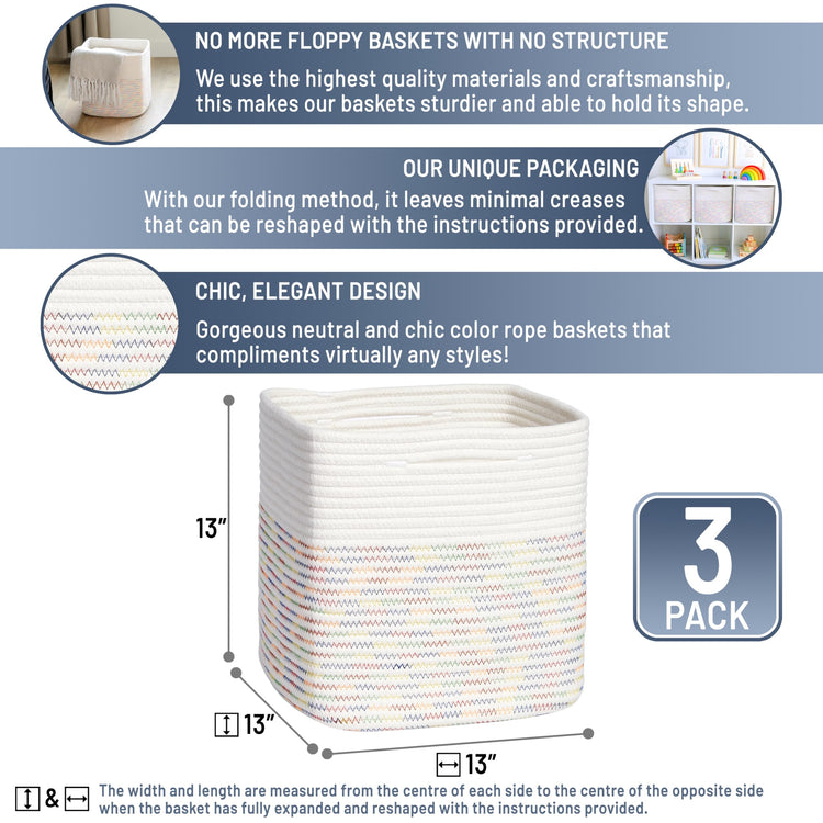 13 Inch Cube Storage Bins Cotton Rope Woven Baskets for Organizing 3 (3 Count)