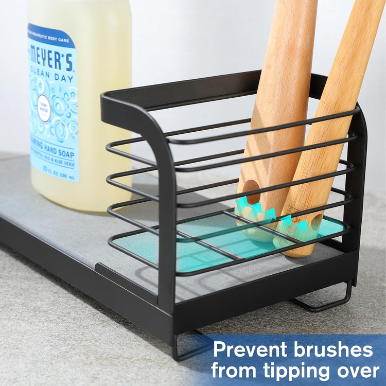 Wipe-Free Sink Organizer with Drying Stone, Instant Dry Sink Caddy Organizers, Kitchen Sponge Soap Holder Dispenser, Countertop Fast Drying Counter Tray Rack
