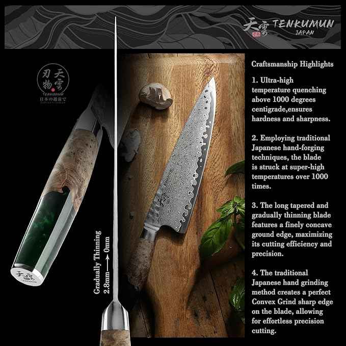 Japanese Gyutou Pro. Handcrafted 8 inch Chef Knife Handmade Forged Knife Japan VG-10 MAX Damascus Steel -Kokoro ser. with Wood Handle