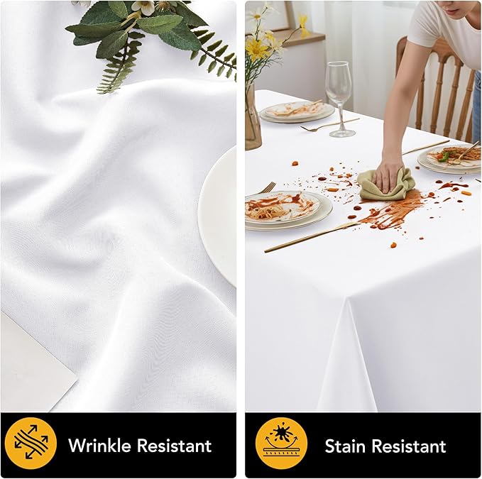 10-Pack White Tablecloths for Rectangle Tables, 60 x 102 Inches, Stain-Resistant Polyester Fabric for 6 Foot Tables - Washable Table Covers for Weddings, Banquets, Birthday, Parties, Events
