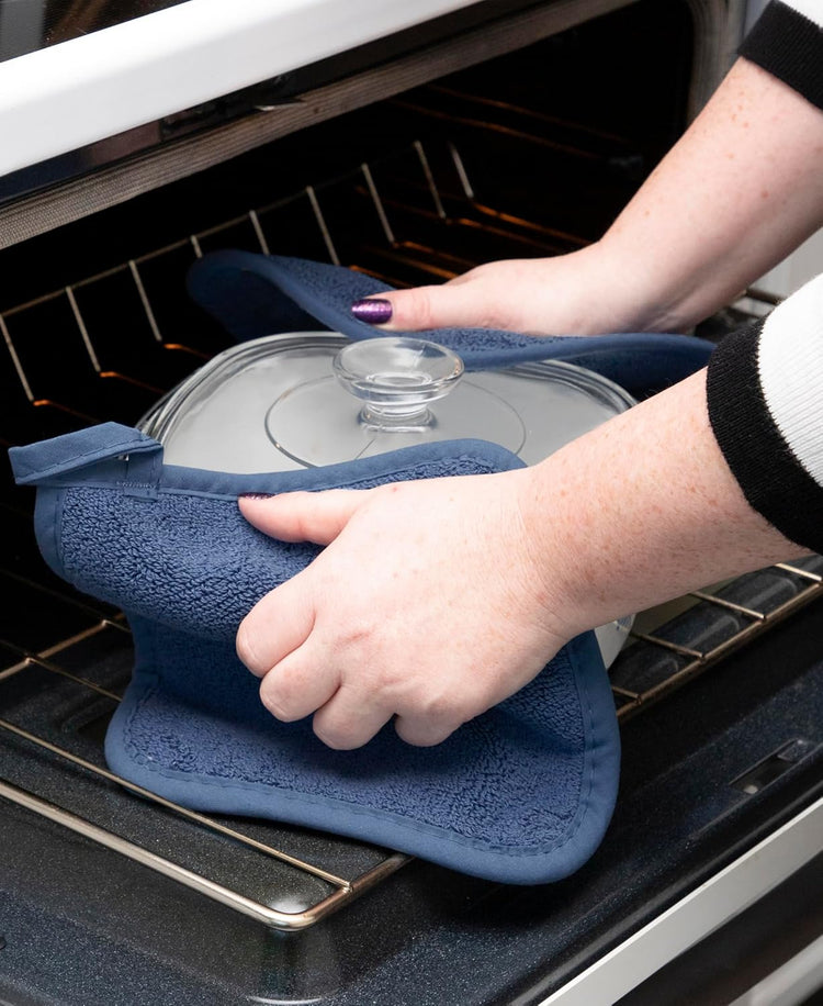 RITZ Terry Potholder & Hot Pad: Unparalleled Heat Resistant, Durable 100% Cotton – Ergonomically Designed for Optimal Grip – Easy-Care Machine Washable – 4-Pack, Federal/Graphite
