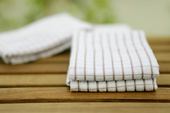 AMOUR INFINI Kitchen Towels Set of 4 - Highly Absorbent, Super Soft Terry Cotton 20x28 Inch Dish Towels with Hanging Loop - Hand & Tea Towels for Cleaning & Drying Dishes (Beige) - Nestoria