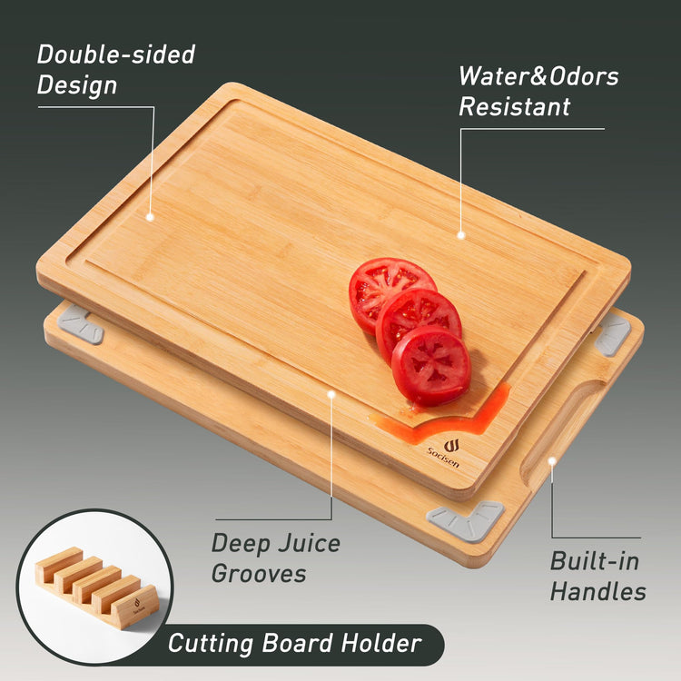 Bamboo Cutting Board Set Non Slip Feet with Holder Over Sink Adult Women Her Sister Aunt Wife Hustband Lady Bestie Soul Happy Christmas Xmas Birthday Gifts Cool Unique Aesthetic 30 40 60 70 Year Old (4 Count)