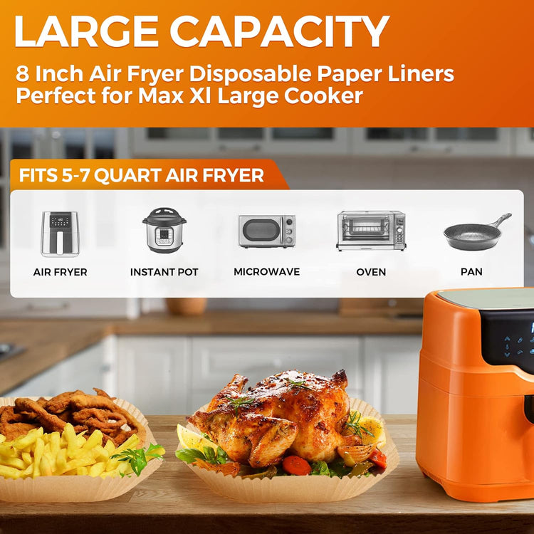 Air Fryer Paper Liners: 100Pcs Parchment Paper, 8" Air Fryer Liner Disposable for Microwave, Non-Stick Square Air Fryer Basket Liner