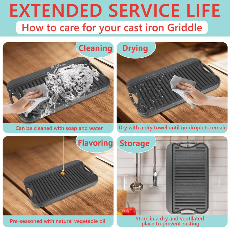 2 in 1 Reversible Cast Iron Griddle for Gas Grill