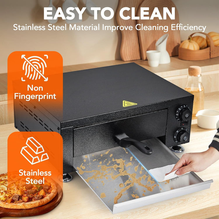 Commercial Electric Pizza Oven 12 in 1100W Sealed Stainless Steel Countertop Pizza Maker with Timer for Restaurant