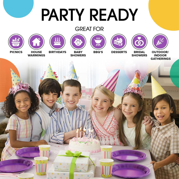 Exquisite Party Solids Purple Plastic Plates For Party 7" Purple Disposable Plates Heavy Duty Supplies 100 Pcs Plastic Dinnerware Sets Heavy Duty 350 GSM Disposable Dinnerware Set