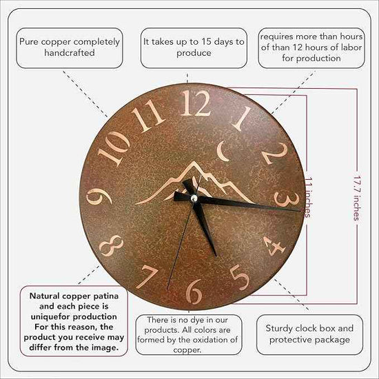Handmade Pure Copper Wall Clock for Home Decoration, Decor Clock for Living Room, Bedroom and Kitchen, Rustic Decorative Mural Clock Art for Farmhouse (Rusty Landscape, 17.7)