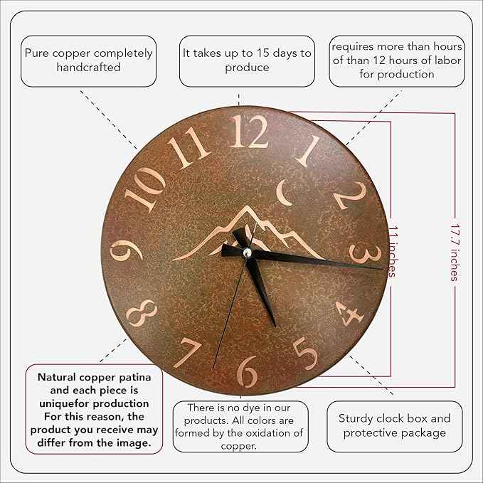 Handmade Pure Copper Wall Clock for Home Decoration, Decor Clock for Living Room, Bedroom and Kitchen, Rustic Decorative Mural Clock Art for Farmhouse (Rusty Landscape, 17.7)