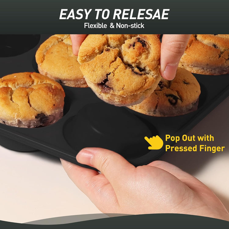 2 Pack 12 Cups Silicone Muffin Pan with Metal Reinforced Frame Regular Size Silicone Molds Cupcake Cake Baking Pans Cookie Baking Chocoflan Cupcake Mold Baking Homemade Muffins Cupcakes Egg Bites