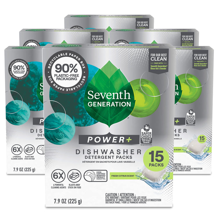 Power Plus Dishwasher Detergent Packs Fresh Citrus scent Pack of 6 for sparkling dishes Dishwasher tabs (90 Count)