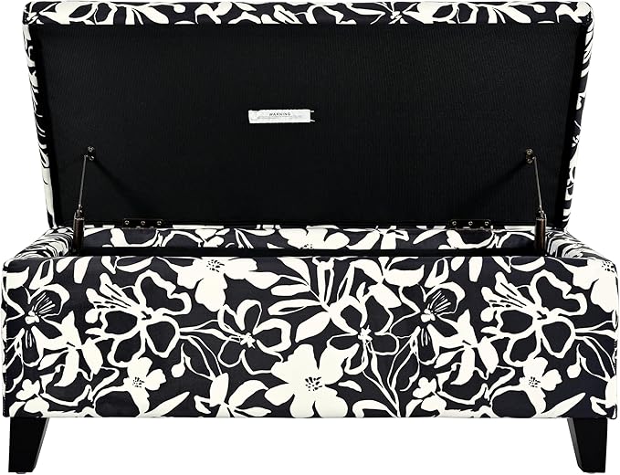 Christopher Knight Home Nesbit Living Room Ottoman with Storage, Entryway Fabric Upholstered Storage Ottoman Bench, Rectangular Sofa Foot Stool, Bedroom End of Bed Bench, Shoe Organizer, Black+White