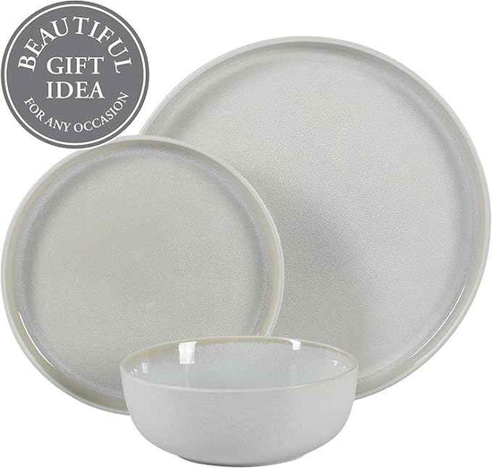 Gibson Elite Tahoe Sunset 12 Piece Stoneware Reactive Glaze (Service for 4) Ceramic Plates and Bowls Dinnerware Set - Cream White