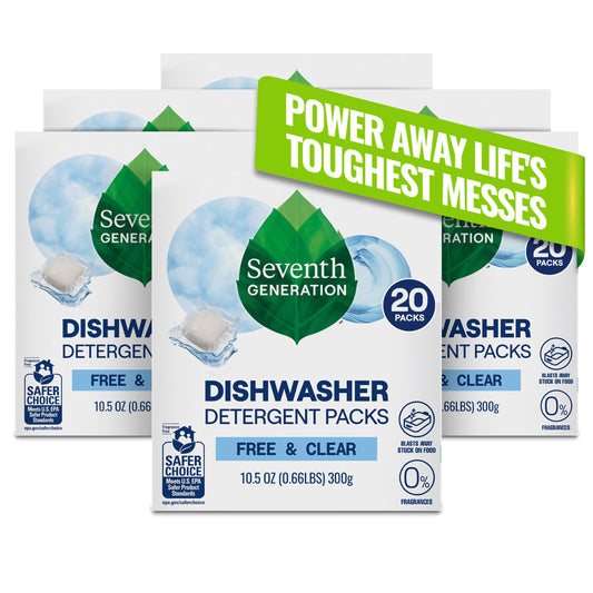 Dishwasher Detergent Packs Free & Clear Pack of 6 for sparkling dishes Dishwasher tabs (120 Count)