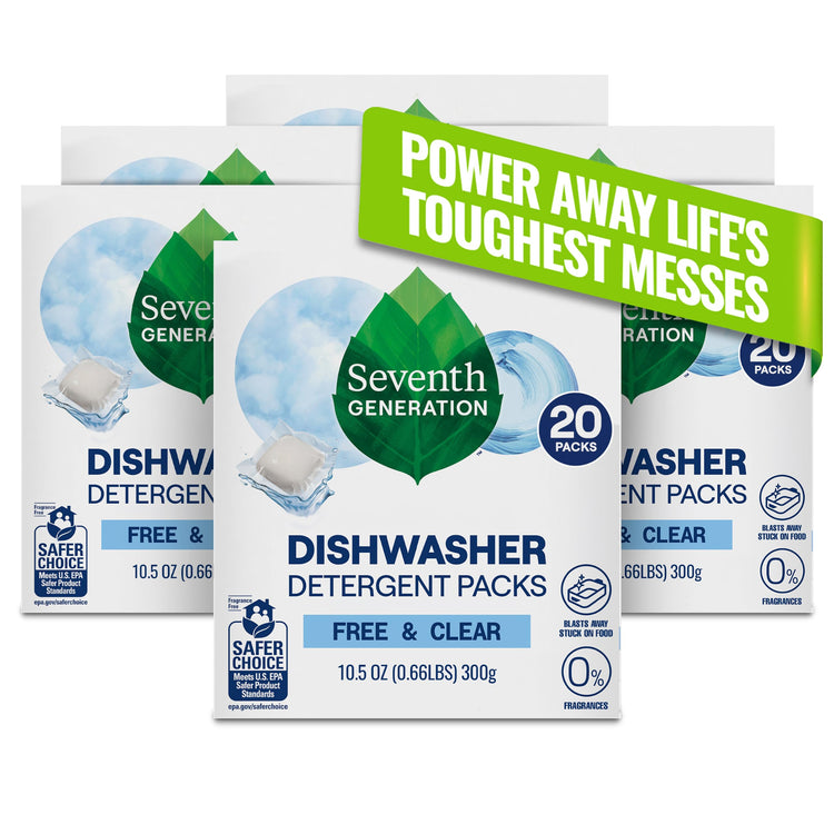 Dishwasher Detergent Packs Free & Clear Pack of 6 for sparkling dishes Dishwasher tabs (120 Count)