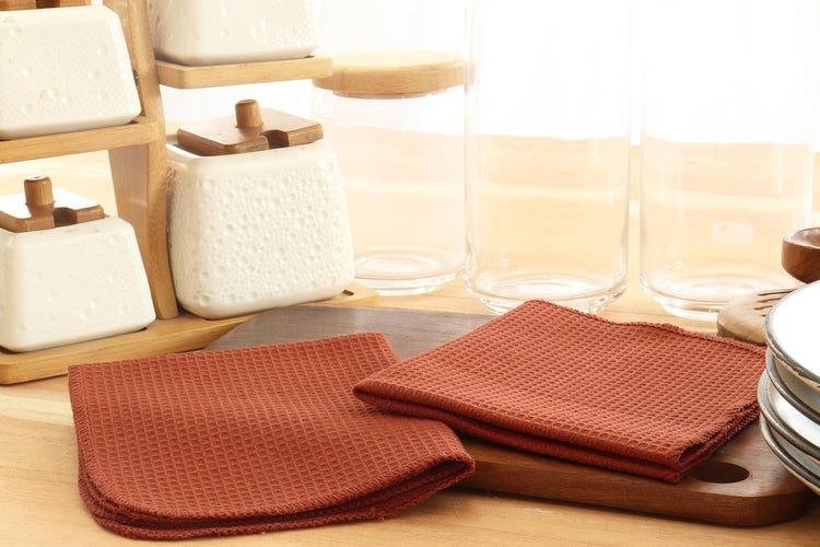 PurpleEssences Rust Dish Cloths and Dish Rags - 8 Pack Waffle Weave Solid Kitchen Dish Wash Cloths, 100% Cotton, 12 x 12 Inches, Ultra Soft Absorbent Quick Drying - Spring Summer Easter - Rust - Nestoria