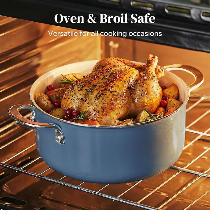 Redchef Non-stick Stock Pots Set 5QT, Sauce Pan with Lids(2.5QT, 3.5QT) Multifunctiona Kitchen Cookware Sets, Non Toxic with Stay Cool Handle, PTFE & PFAS & PFOA Free, Dishwasher/Oven Safe (Blue)