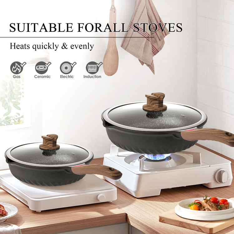 12PCS Nonstick Deep Frying Pan with Lid Cookware Set