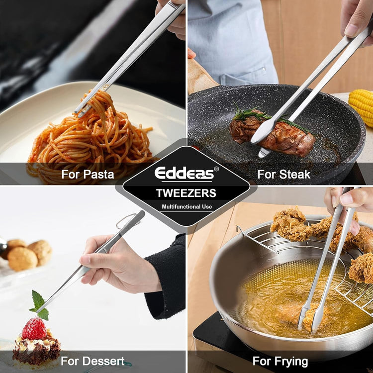 Tongs For Cooking Up To 600°F Metal Kitchen Tweezers Tongs 12" (4 Count)
