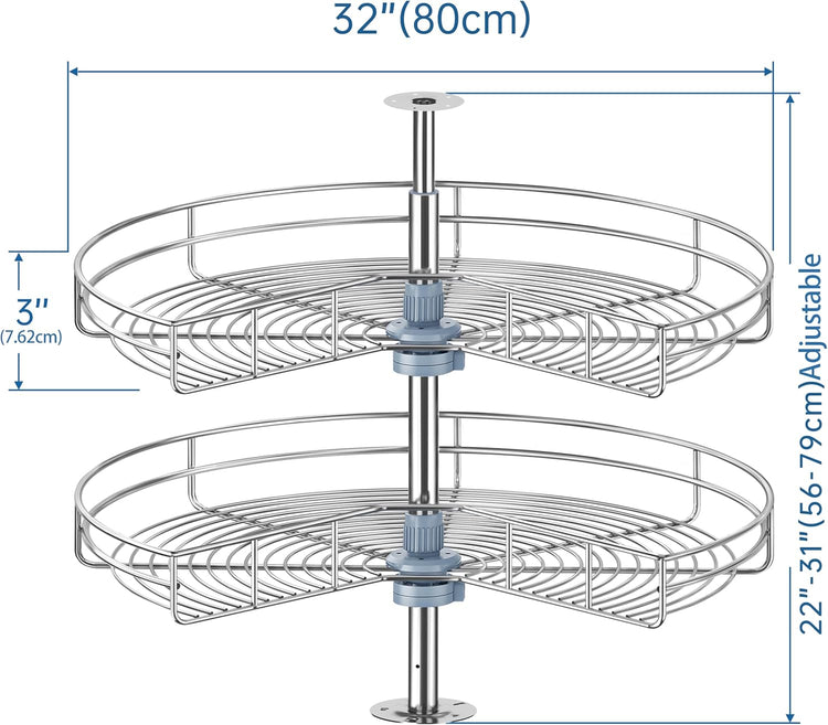 32" Kidney Lazy Susan for Corner Cabinet, Lazy Susan Replacement Shelves Turntable for Cabinet,Chrome Rotating Storage Rack for Corner Cabinet Organizer (Cannot be Door-Mounted)