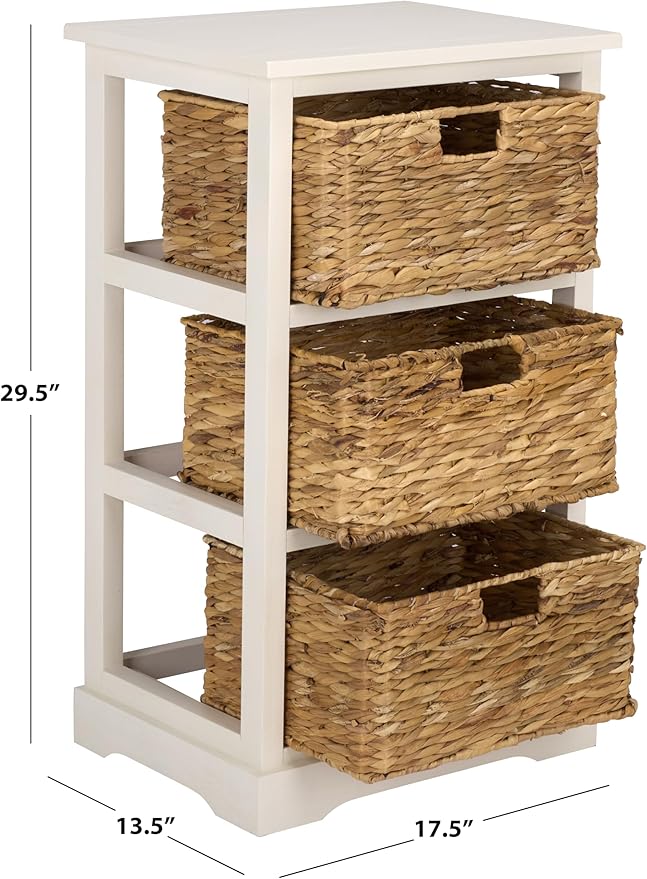 SAFAVIEH Home Collection – Halle Ivory 3-Drawer Basket Storage Side Table, Coastal Accent Design, Fully Assembled (AMH5738K)