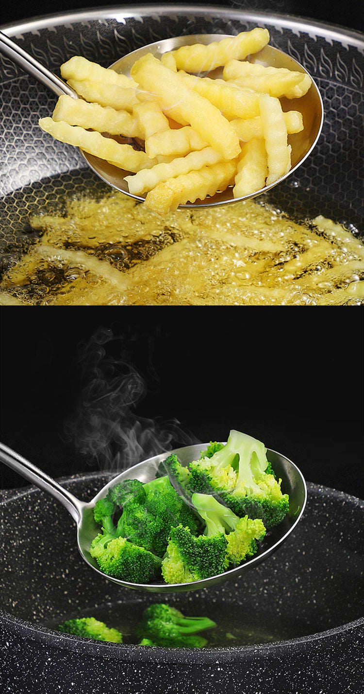 Solid 304 Stainless Steel Skimmer Slotted Spoon Colander Strainer Ladle for Cooking and Frying