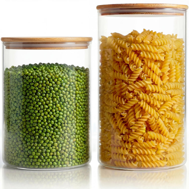 Large Glass Storage Containers with Bamboo Lids for Flour & Sugar (2 Count)