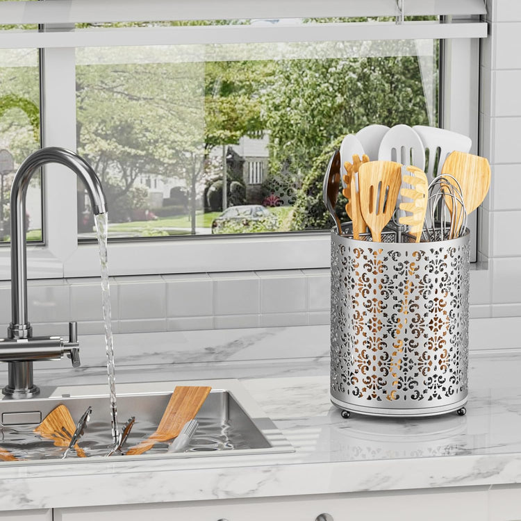 Extra Large Utensil Holder - 360° Rotating Cooking Utensils Caddy Countertop Organizer with Instant-Dry and Removable Base for Kitchen Tools
